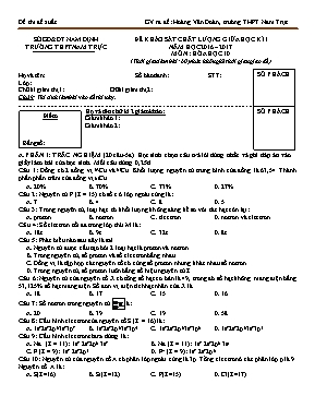 Đề khảo sát chất lượng giữa hoc ki I năm học 2016  2017 môn Hoa hoc 10 - Trường THPT Nam Trực